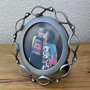 Fetco 4" Pewter Round Picture Frame with Rhinestones, Fits 3" Photo
